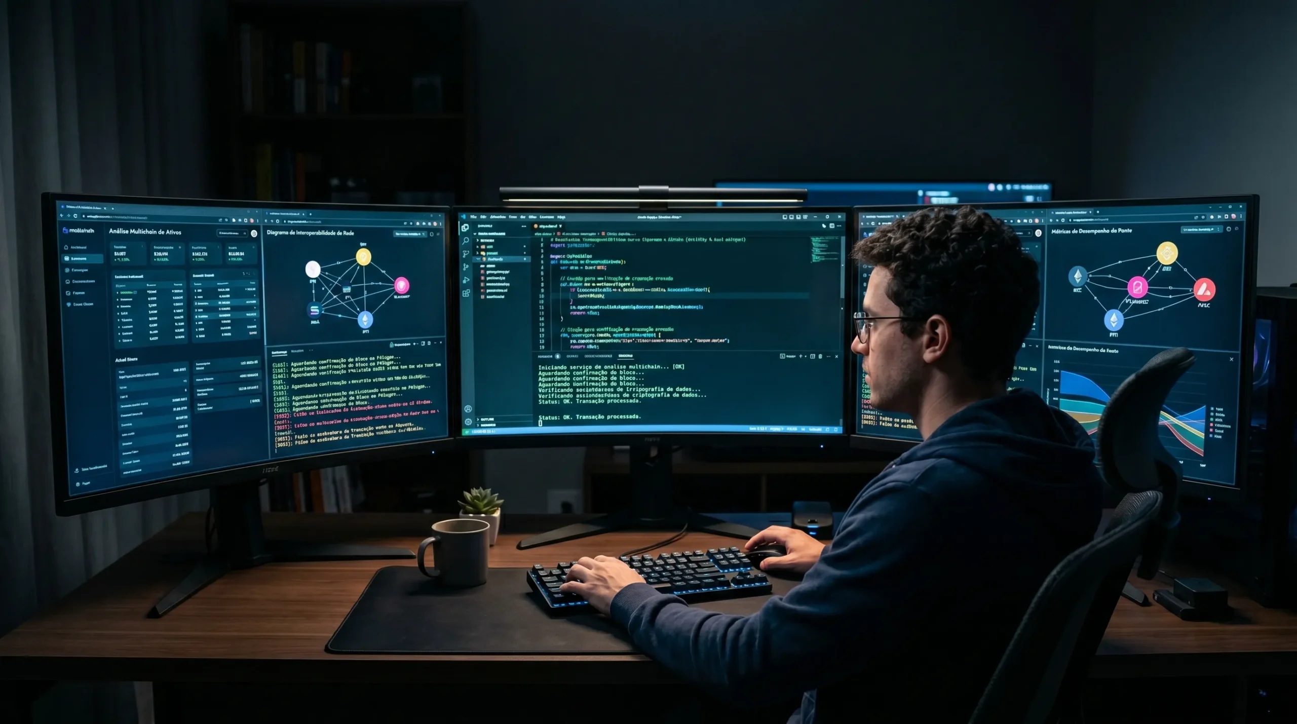 Programador analisando códigos de interoperabilidade e escolha de redes de dados.
