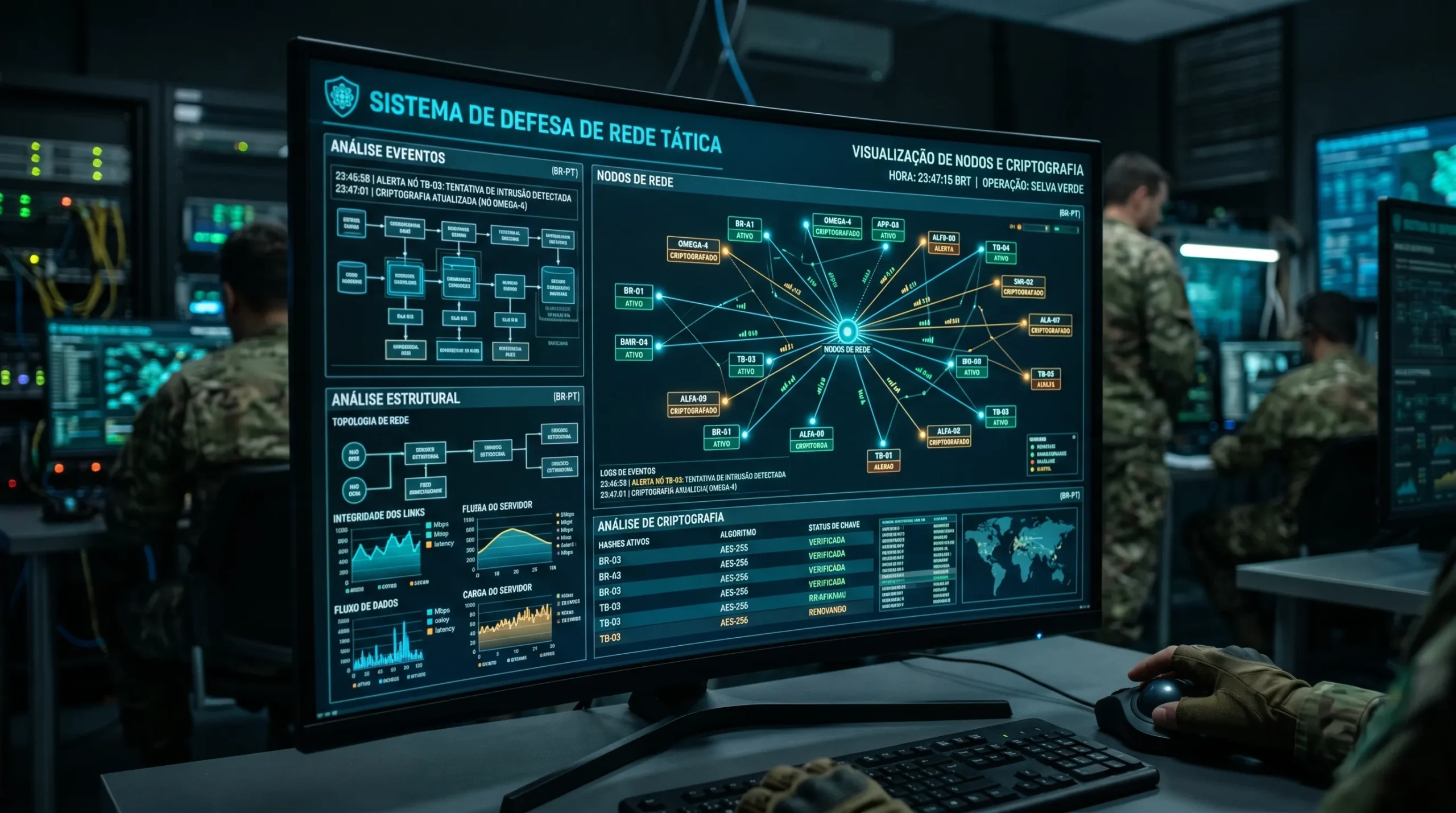 Conceito de OpSec aplicado à segurança operacional de servidores e nós digitais.