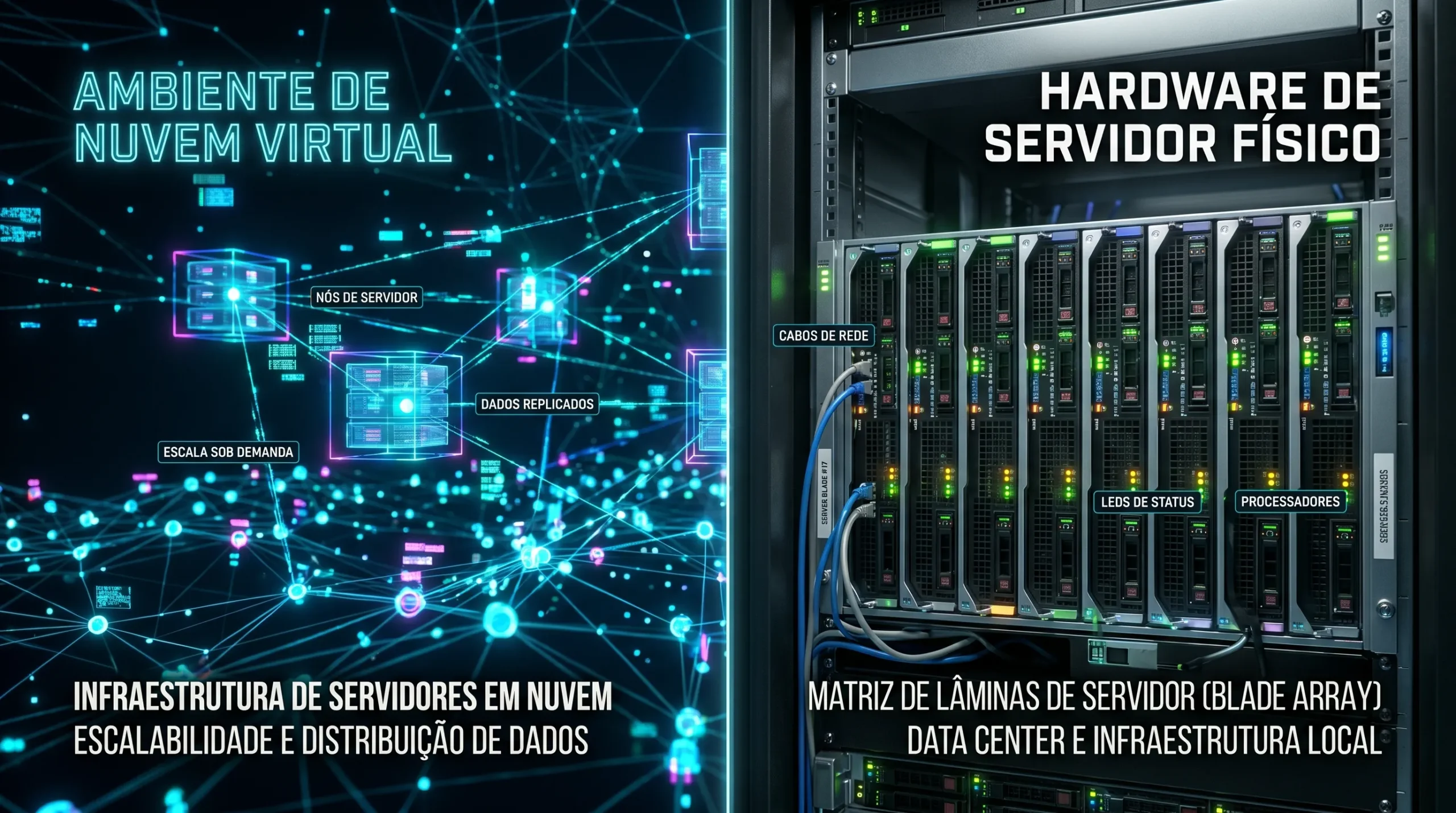 Comparativo técnico entre servidores virtuais Cloud VPS e servidores físicos Bare Metal.